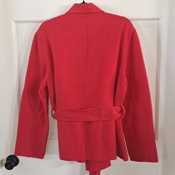 Jones New York Wool Blend Classic Warm Red Wrap Belted Jacket Fleece Oversized - Picture 3 of 11